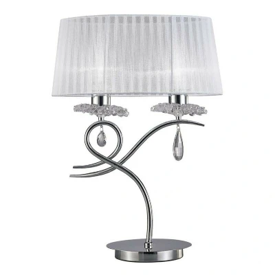 Image of Louise Table Lamp 2 Light E27 Large with White Shade Polished Chrome, Clear Crystal