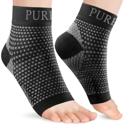 Image of Pure Health Ankle Support for Ligament Damage Sprained Ankle, Achilles Tendonitis Foot &amp; Plantar Fasciitis Strap, Heel Pain Relief Wrap Compression (Black Pair, L)