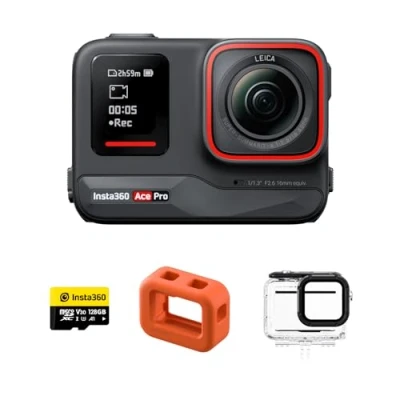 Image of Insta360 Ace Pro Splash Kit Waterproof Action Camera, Flagship 1/1.3&quot; Sensor and AI Noise Reduction for Unbeatable Image Quality, 4K120fps, 2.4&quot; Flip Screen &amp; Features, Sports, Travel