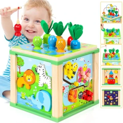 Image of Jojoin activity Cube Baby toys Wooden for 1 2 Year Old Boys Girls Montessori table with Fishing game Shape Sorter toy toddler 1st Birthday Gifts