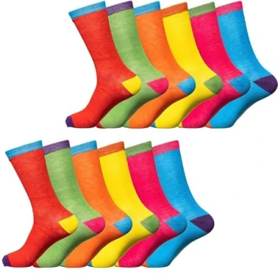 Image of 12 Pairs Mens Coloured Design Socks Smart Suit Work Cotton Blend Designer Size 6 11