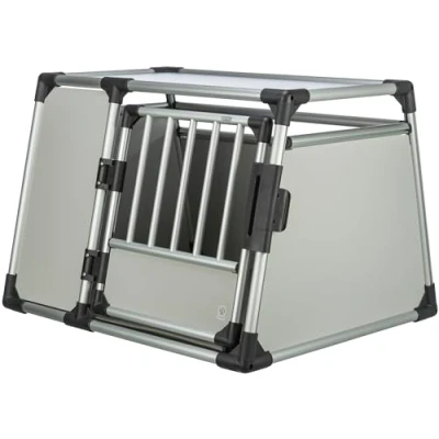 Image of TRIXIE dog transport box, aluminium, L: 93 x 64 81 cm, light grey/silver, safety lock, good view through the rear window, high closed walls 39343