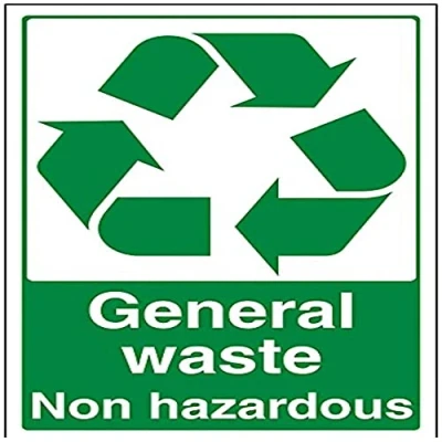 Image of V Safety General Waste, Non Hazardous Recycling Sign 200mm x 300mm Self Adhesive Vinyl