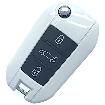 Image of Nordecco Gloss Key Case Fits For Vauxhall Crossland X Grand Corsa F Vivaro, CITROEN C3 Shine PURETECH Berlingo, 3 Button Flip (White)