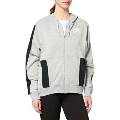 Image of Nike DD5671 W NSW FLC FZ HOODIE HTG Sweatshirt women&#039;s dk grey heather/black/white S