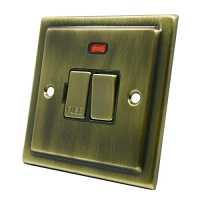 Image of AET VABSFNBB Victorian Antique Brass Spur w/Neon 13 Amp Switched Fused Connection Unit with Neon Indicator