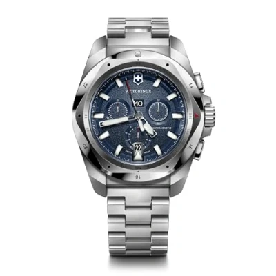 Image of Victorinox Men’s Watch I.N.O.X. Chrono Ø 43 mm, Swiss Made, Analogue Quartz, Water Resistant up to 200 m, Stainless Steel Strap, Silver/Blue
