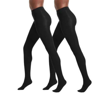 Image of No Nonsense Women&#039;s Super Opaque Control top Tights, 90 den, Black/Black, L (Pack of 2)