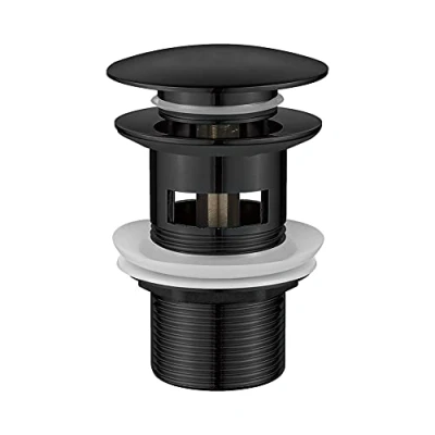 Image of Ibergrif M20502B Pop Up Sink Plug Replacement, Basin Waste, Slotted Click Clack Waste with Overflow for Bathroom Sink, 1/4&quot; BSP, Dual Silicone Seal Washers, Chrome, Black