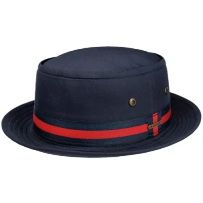 Image of Stetson Classic Band Pork Pie Cloth Hat Men Cotton Sun with Grosgrain Band, Summer Spring M (56 57 cm) Navy
