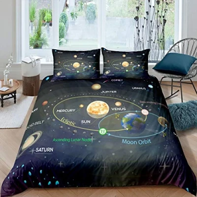 Image of Solar System Bedding Set for Kids Boys Teens Outer Space Theme Duvet Cover Universe Planets Comforter Astronomical Bedspread Cover,Room Decor 3Pcs Super King Size