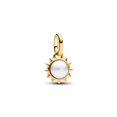 Image of Pandora ME Sun 14k gold plated mini dangle with treated white freshwater cultured pearl