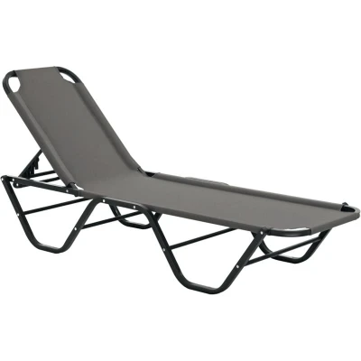 Image of Outsunny Sun Lounger Relaxed Recliner with 5 Position Adjustable Backrest Aluminium Frame for Pool, Bathing, Grey