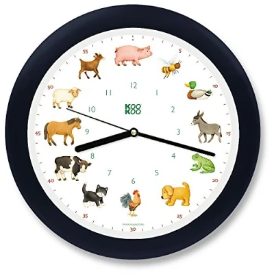 Image of KOOKOO KidsWorld Black Blue, genuine wall clock with natural sounds, 12 farm animals