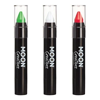 Image of Face Paint Stick Body Crayon by Moon Creations Italy Green White Red Flag Set 3.2g For Kids, Adults, Fancy Dress, Festivals, Halloween, World Cup 2022
