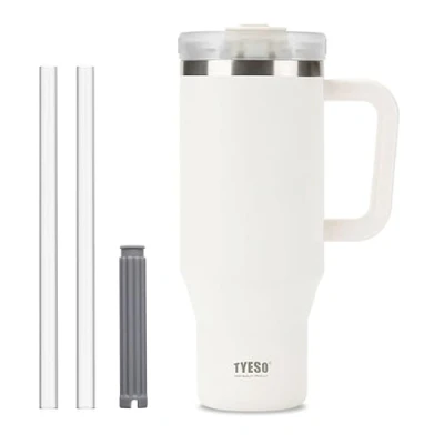 Image of Klaraber Tumbler with Straw and Lid, 40oz Insulated Travel Cup Straw, Double Wall Stainless Steel Iced Coffee Cup, Leak Proof Mug, Large Handle (White)