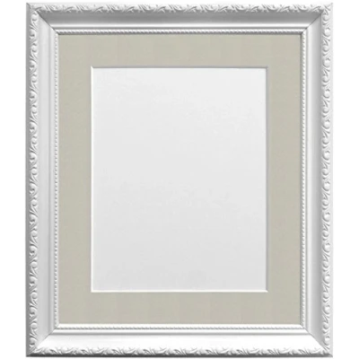 Image of FRAMES BY POST Shabby Chic Picture Photo Frame, Plastic, White with Light Grey Mount, 18 x 14 Image Size 11 Inches