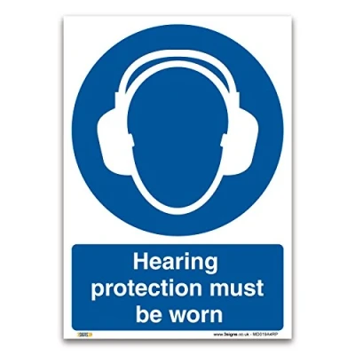 Image of Hearing protection must be worn Sign A4 1mm Rigid Plastic Mandatory Safety Clothing PPE