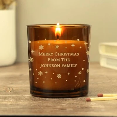 Image of Custom Personalised Christmas Snowflakes Amber Glass Candle in a Jar Christmas, Xmas