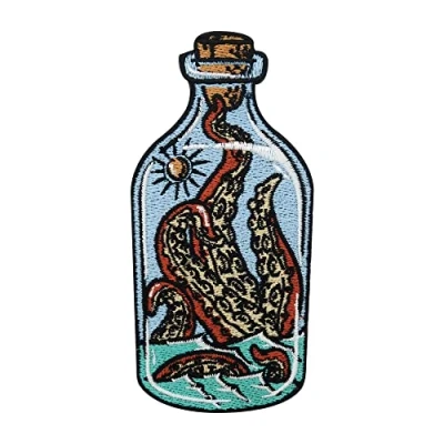 Image of Octopus in The Bottle Iron on Patch, sea ironable Lake Fish Embroidery Sun Badges Finally Home