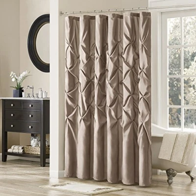 Image of Madison Park Laurel Taupe Shower Curtain, Pieced Transitional Curtains for Bathroom, 72 X 72, Beige