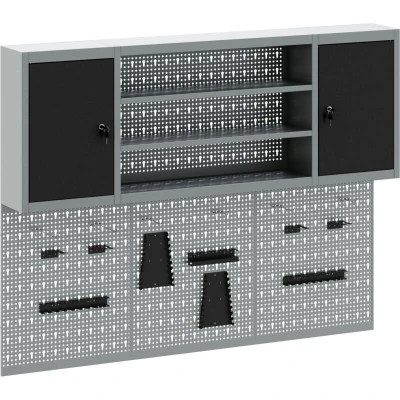 Image of vidaXL 6 Piece Tool Cabinet and Pegboard Set Wall Mounted Black Metal