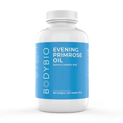 Image of BodyBio Evening Primrose Oil Gamma Linolenic Acid for Healthy Skin Cold Pressed Essential Oils 180 Softgels