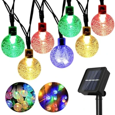 Image of Rynli Solar Powered Fairy String Lights Outdoor Garden, IP65 Waterproof 8 Mode Crystal Ball LED for Patio, Yard, Wedding, Lights(Colour, 12 M / 40Ft 100 LED)