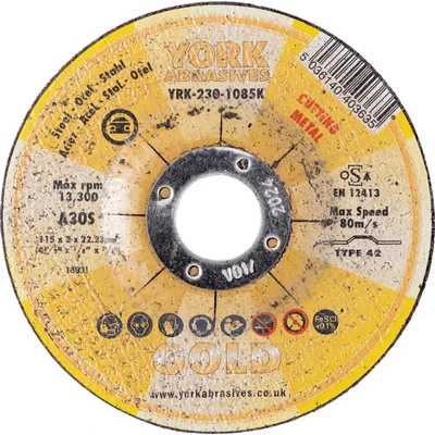 Image of York Abrasives Gold 115 X 3 22MM A30S Cutting Disc Type 42 Depressed Centre