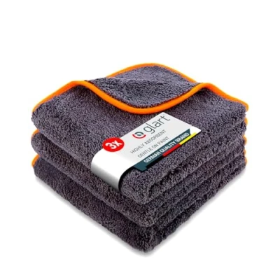 Image of Glart 443TPO Premium Plush 3 Piece Set Auto Microfiber Cloths with 600 GSM, Highly Absorbent and Ultra Soft Lint Free Car Care Polishing Towels Washing Kit for Cars Motorcycles 40 x cm Orange