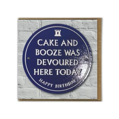 Image of Brainbox Candy Funny Birthday Card &#039;Cake &amp; Booze&#039; Quality Embossed Cheeky Humour For Him Her Men Women Friends