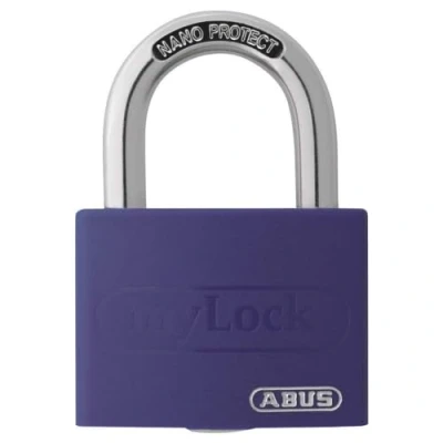 Image of ABUS myLOCK T65AL/40 Padlock Individually Writeable Locker Lock Solid Aluminium Body Security Level 5 Purple
