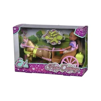 Image of Simba 105733649 Evi Love, Toy Doll Sits Horse, Accessories, Secret Compartment in The Carriage, 28 cm, from 3 Years