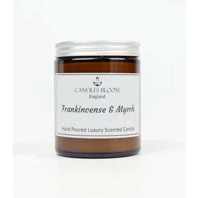 Image of Frankincense &amp; Myrrh 180ml Amber Jar Scented Candle 35 Hour Burn Time Eco Vegan Friendly