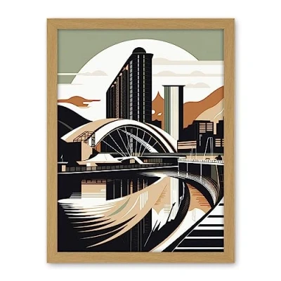 Image of Artery8 Clyde Arc Bridge Abstract Cityscape Illustration Artwork Framed Wall Art Print 18X24 Inch