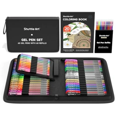Image of Shuttle Art Gel Pens, 120 Pack Pen Set 60 Coloured with Refills for Adults Colouring Books Drawing Doodling Crafts Scrapbooking Journaling