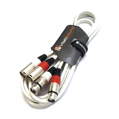 Image of VisioSound 2 x Male XLR to Female Balanced Microphone Twin Lead/Audio Patch Cable 3 Colours (3m white)