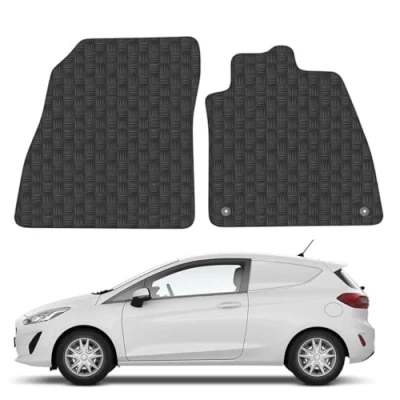 Image of 5mm Rubber Car Mats Compatible With Ford Fiesta Van (2017+) Tailored Fit Floor Set Accessory Custom Anti Slip Backing Heavy Duty Waterproof Easy Clean Durable All Weather Full Coverage
