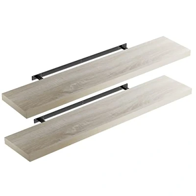 Image of CASARIA Set of 2 Floating Shelves w/Brackets 50 110cm 15kg Capacity Hidden Wall Fixing Kitchen Office Lounge Hallway Modern Decorative Hanging Shelving Oak 70cm