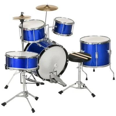 Image of AIYAPLAY Drum Kit for Kids, Full Sized Set with Five Drums, Two Cymbals, Stool, Drumsticks, Pedal, Musical instrument Toy, Blue