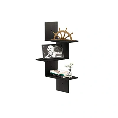 Image of FURINNO Wall Mounted Shelves, Wood, Espresso, one size, 3 Tier Rectangle, French Oak