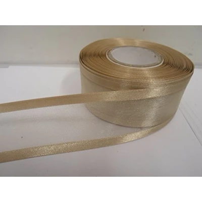 Image of 2 metres x 40mm Edged Organza Ribbon Light Gold Double Sided Satin Edge Sheer 40 mm 4cm