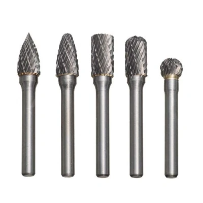 Image of HPMAISON 5pcs Tungsten Carbide Head 10mm Rotary Point Burrs Die Grander with 6mm Shank Cutter Bit Set for Metal, Steel, Marble, Jade, Bone, Wood Carving