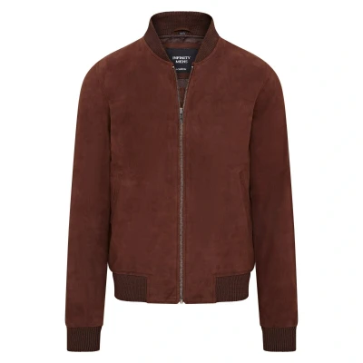 Image of Infinity Leather Mens Soft Goat Suede MA 1 Varsity Bomber Jacket Dalian Brown Size Large