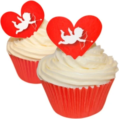 Image of Pack of 12 Edible Wafer Decorations Cupid Hearts 201 349