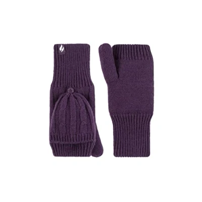 Image of Women&#039;s 1 Pair SOCKSHOP Heat Holders Ash Cable Knit Converter Mittens Purple One Size