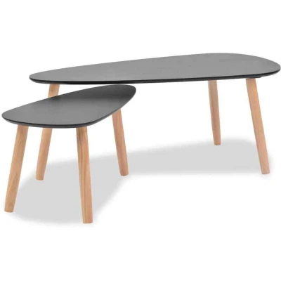 Image of vidaXL Coffee Table Set 2 Pieces Solid Pinewood Black