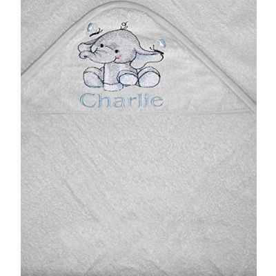 Image of Boys Personalised Elephant Hooded Bath Towel. (White)
