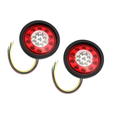 Image of Round LED Brake Light, Riloer 4PCS Tail Lights Rear Indicator Light Turn Signal Stop for 12V/24V Trailer Camper Van Truck Lorry (Red+Yellow) 4.37&quot;