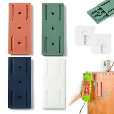 Image of Self Adhesive Desktop Socket Fixer, Riamah Punch Free Holder, Power Strip Fixator, Mountable Plug in Fixer Bracket Stand for Kitchen, Home and Office (4Pcs)